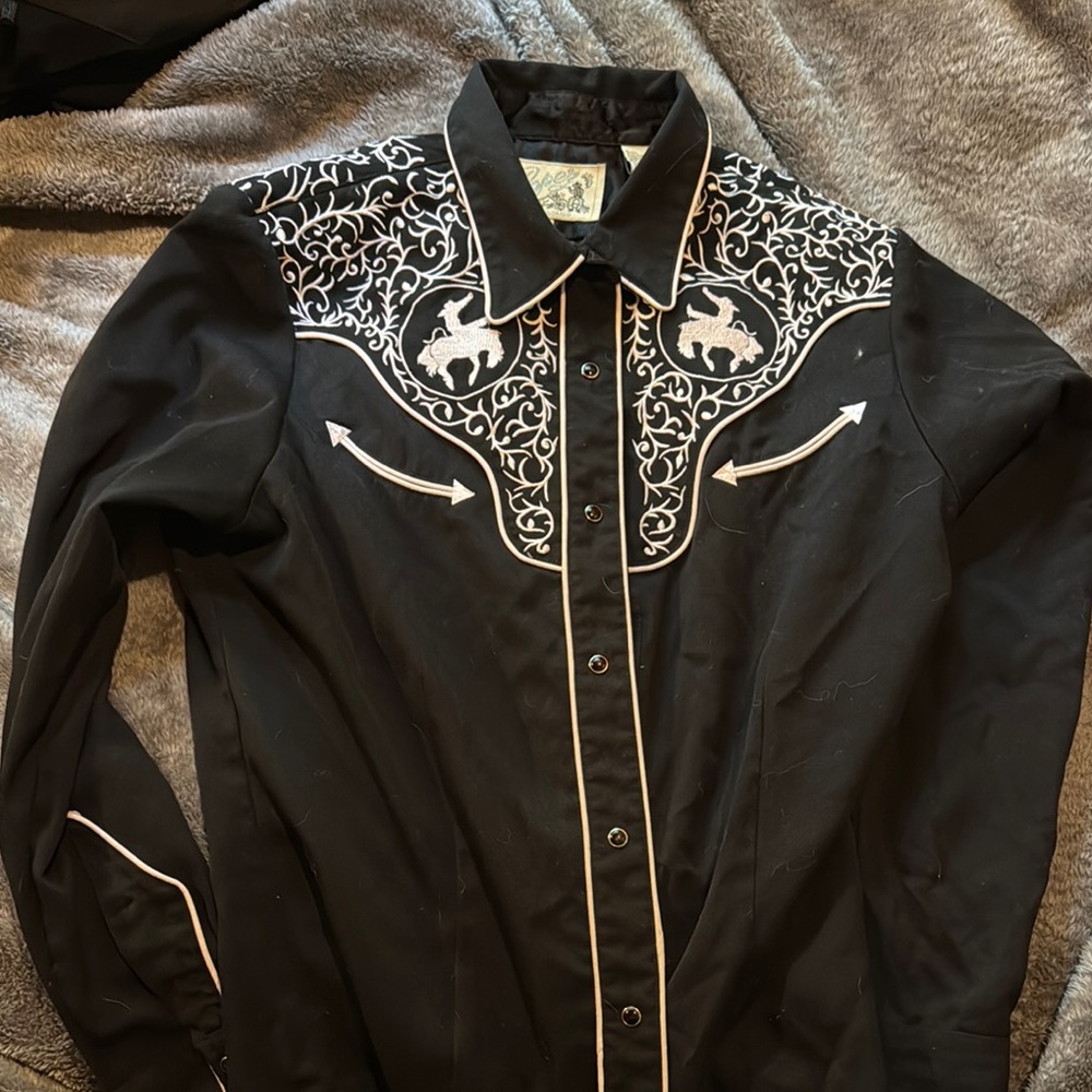 Black Western Shirt with White Embroidery